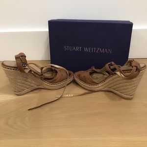 Stuart Weitzman Brown Leather Espadrille Wedge